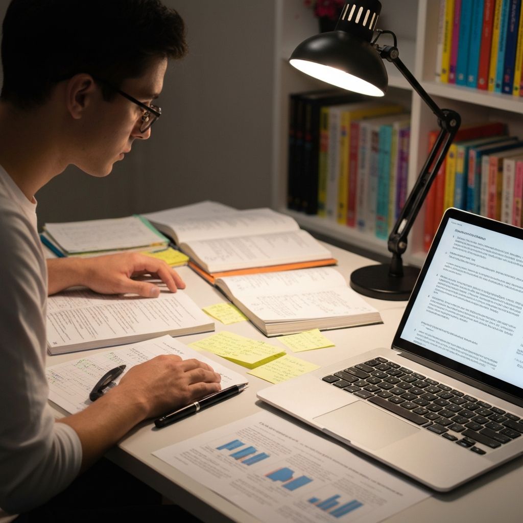 Учебные материалы и записи на рабочем столе